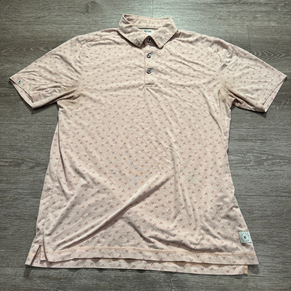 Linksoul Polo Shirt Mens Medium Geometric Print Short Sleeve Cotton Blend Casual